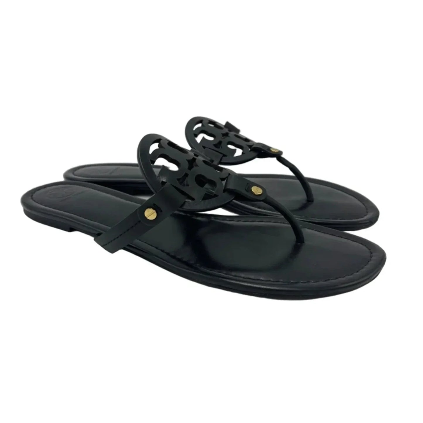 Tory Burch Miller Designer Sandals In Black & Gold, Size: 13