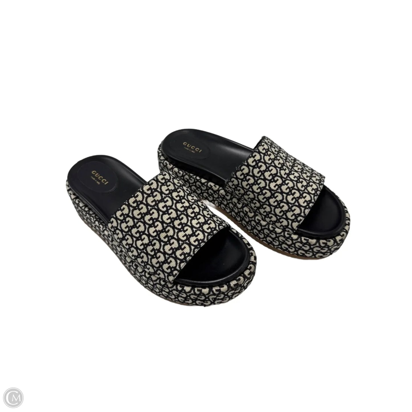 Sandals Luxury Designer By Gucci In Black & White, Size: 12