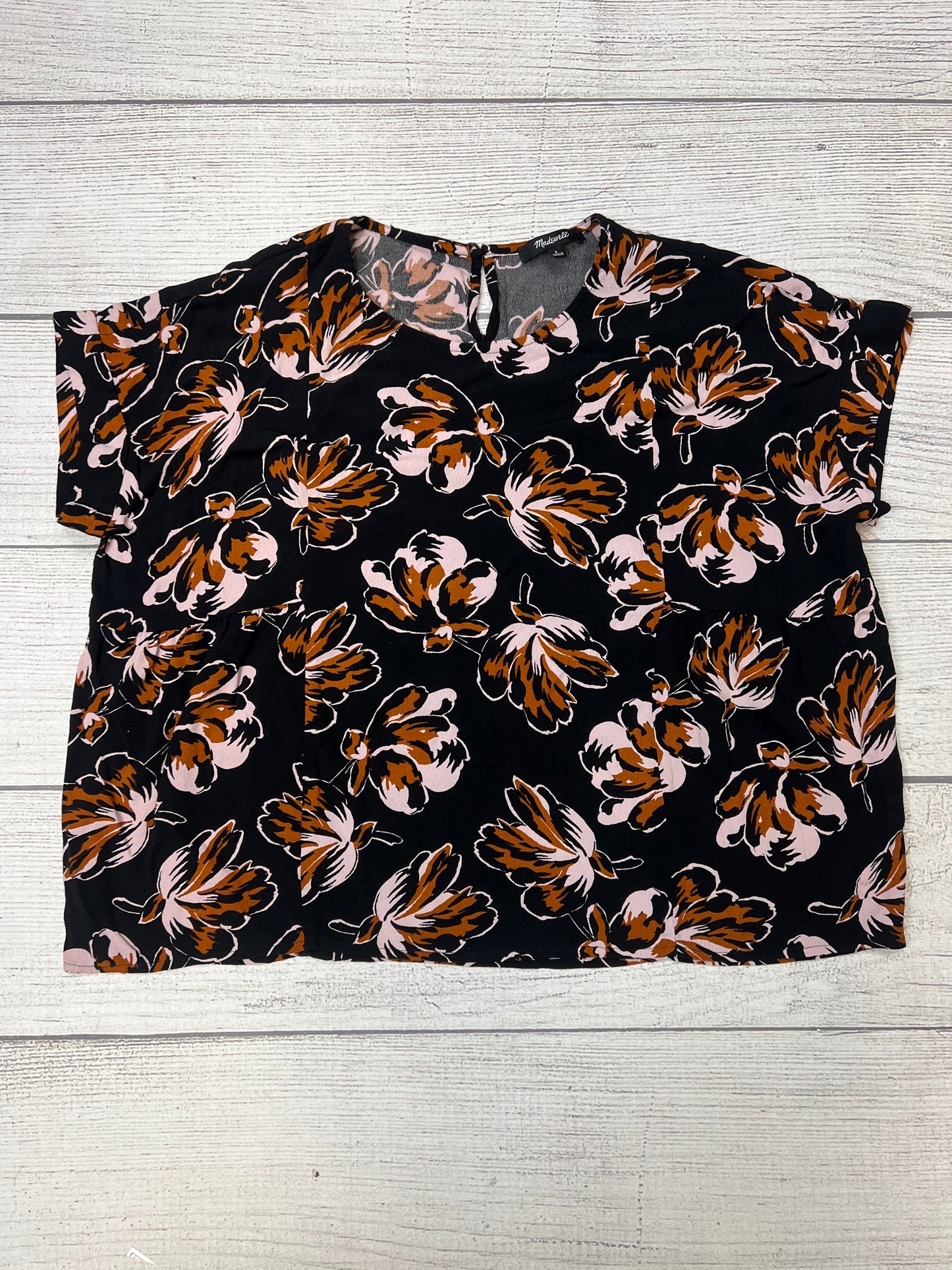 Black Floral Top Short Sleeve Madewell, Size S