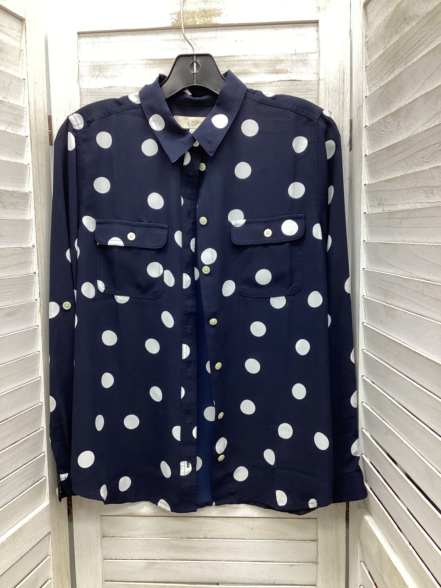 Blouse Long Sleeve By Loft In Polkadot Pattern, Size: Mp