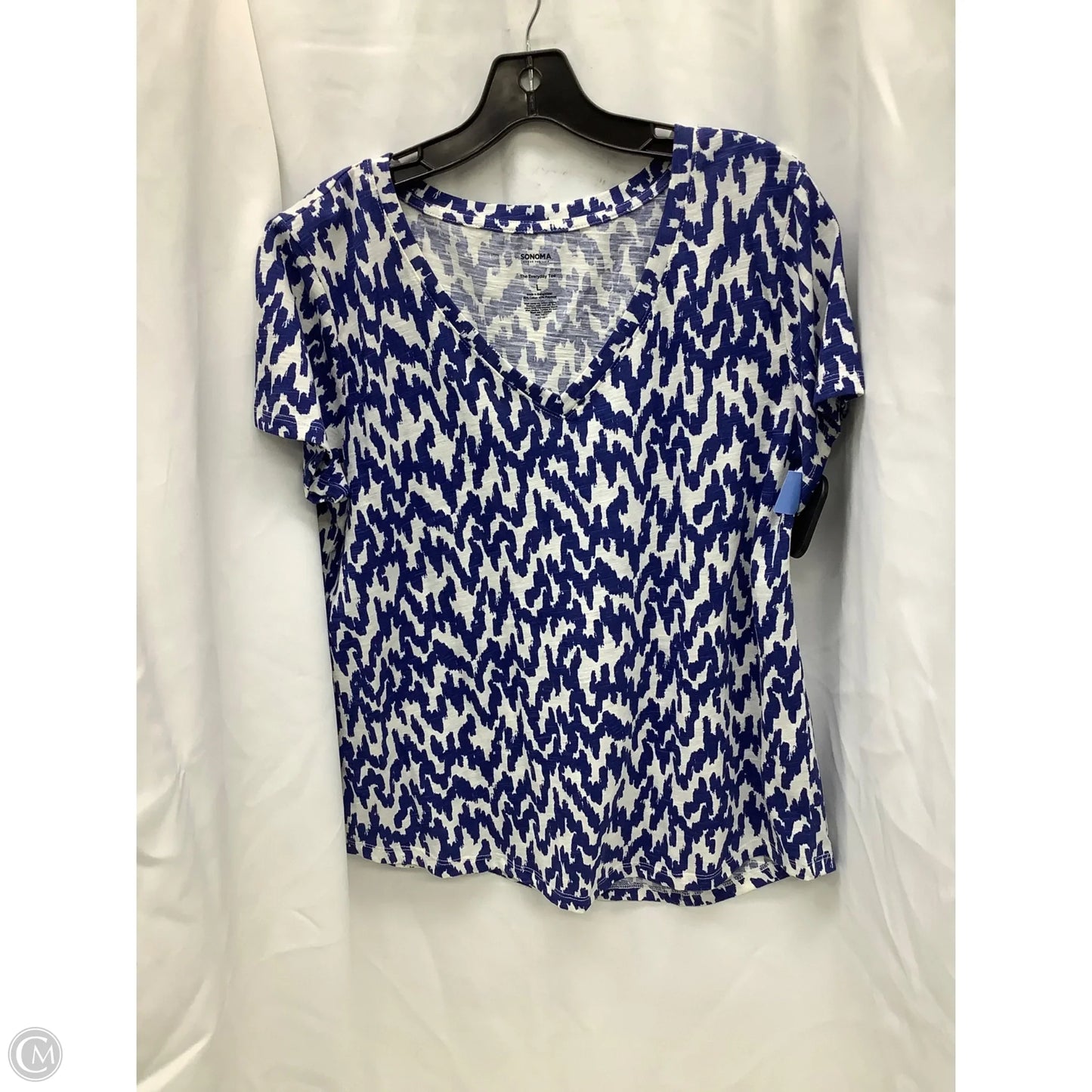 Top Short Sleeve By Sonoma In Blue & White, Size: L