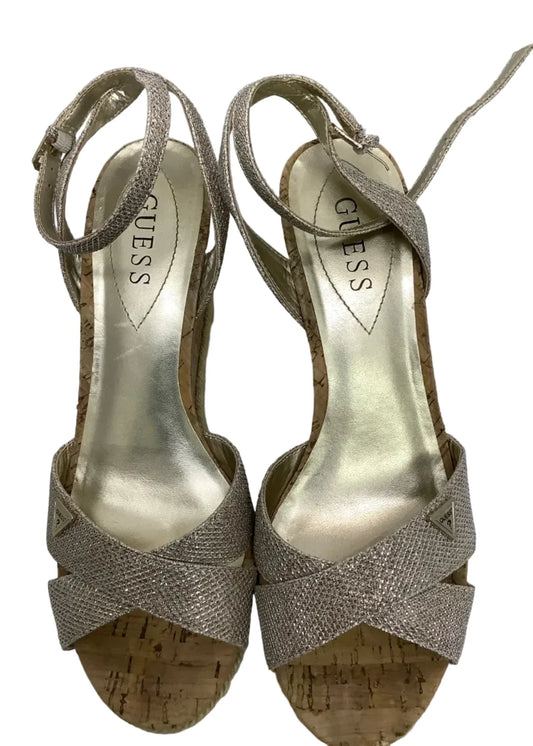 Sandals Heels Wedge By Guess In Rose Gold, Size: 9