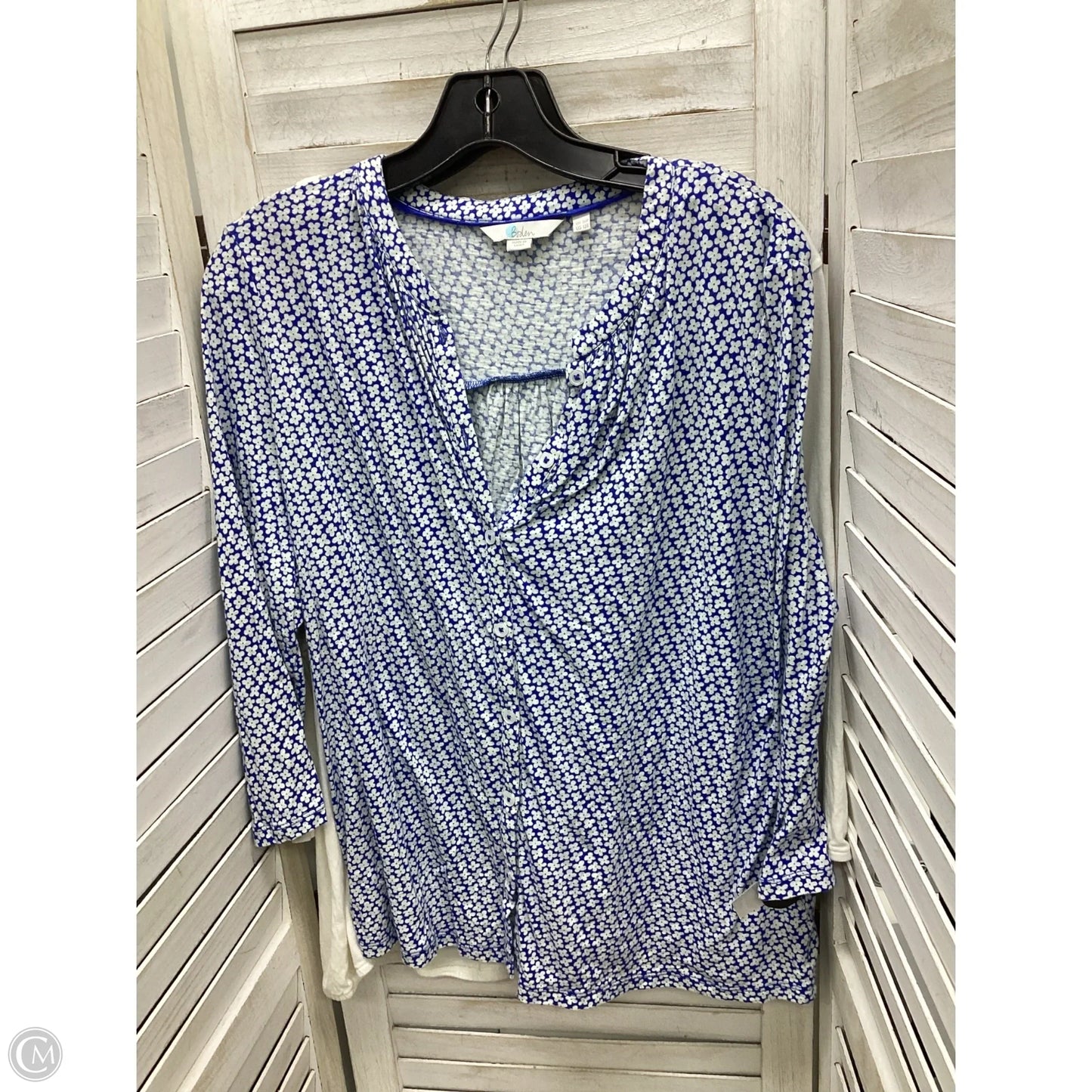 Top 3/4 Sleeve By Boden In Blue & White, Size: 16