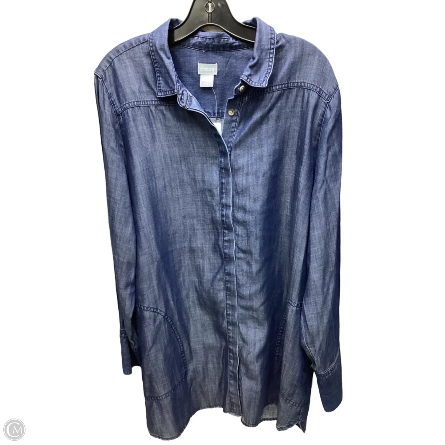 Top Long Sleeve By Chicos In Blue Denim, Size: Xl