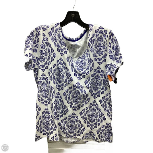 Top Short Sleeve By Croft And Barrow In Blue & White, Size: L
