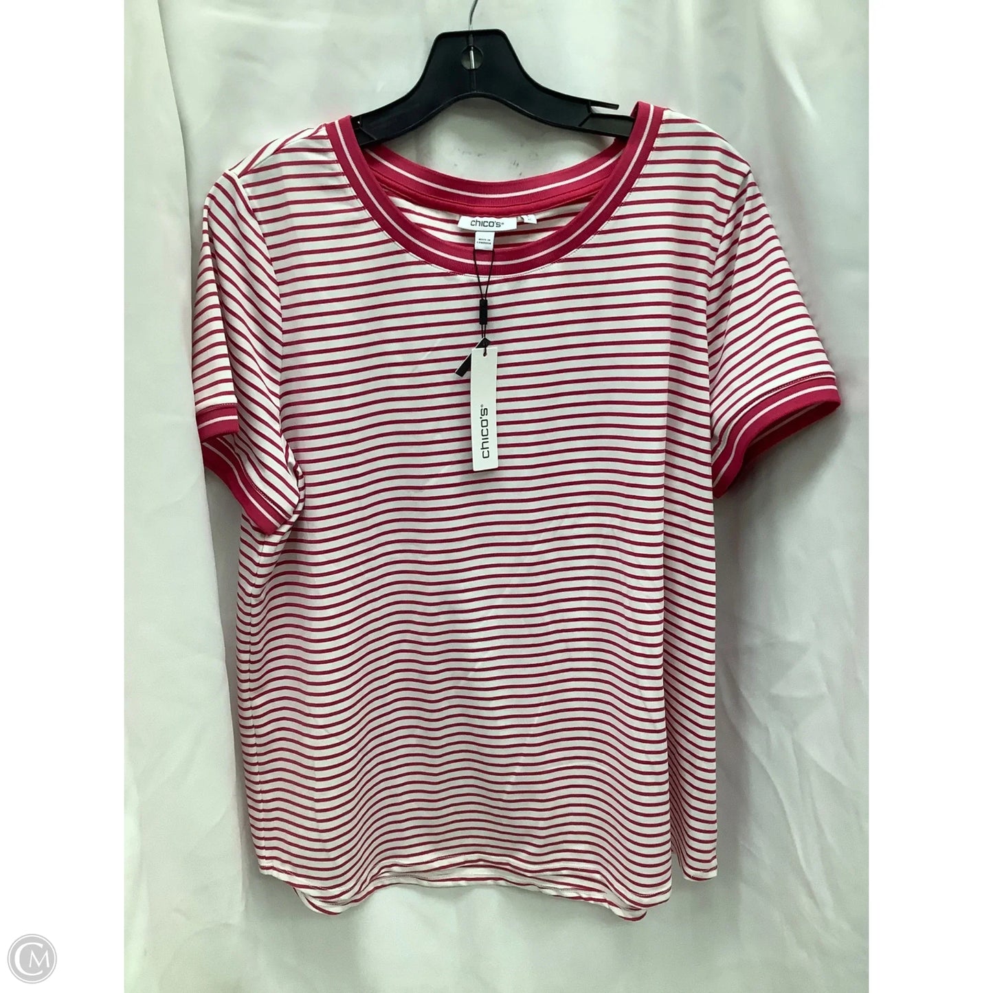 Top Short Sleeve By Chicos In Striped Pattern, Size: L