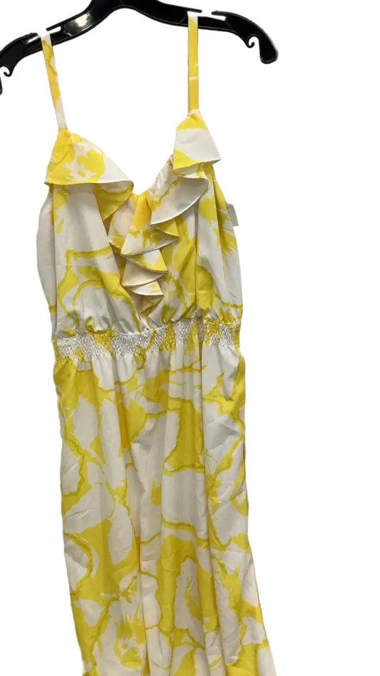 Dress Casual Maxi By Loft In White & Yellow, Size: 14