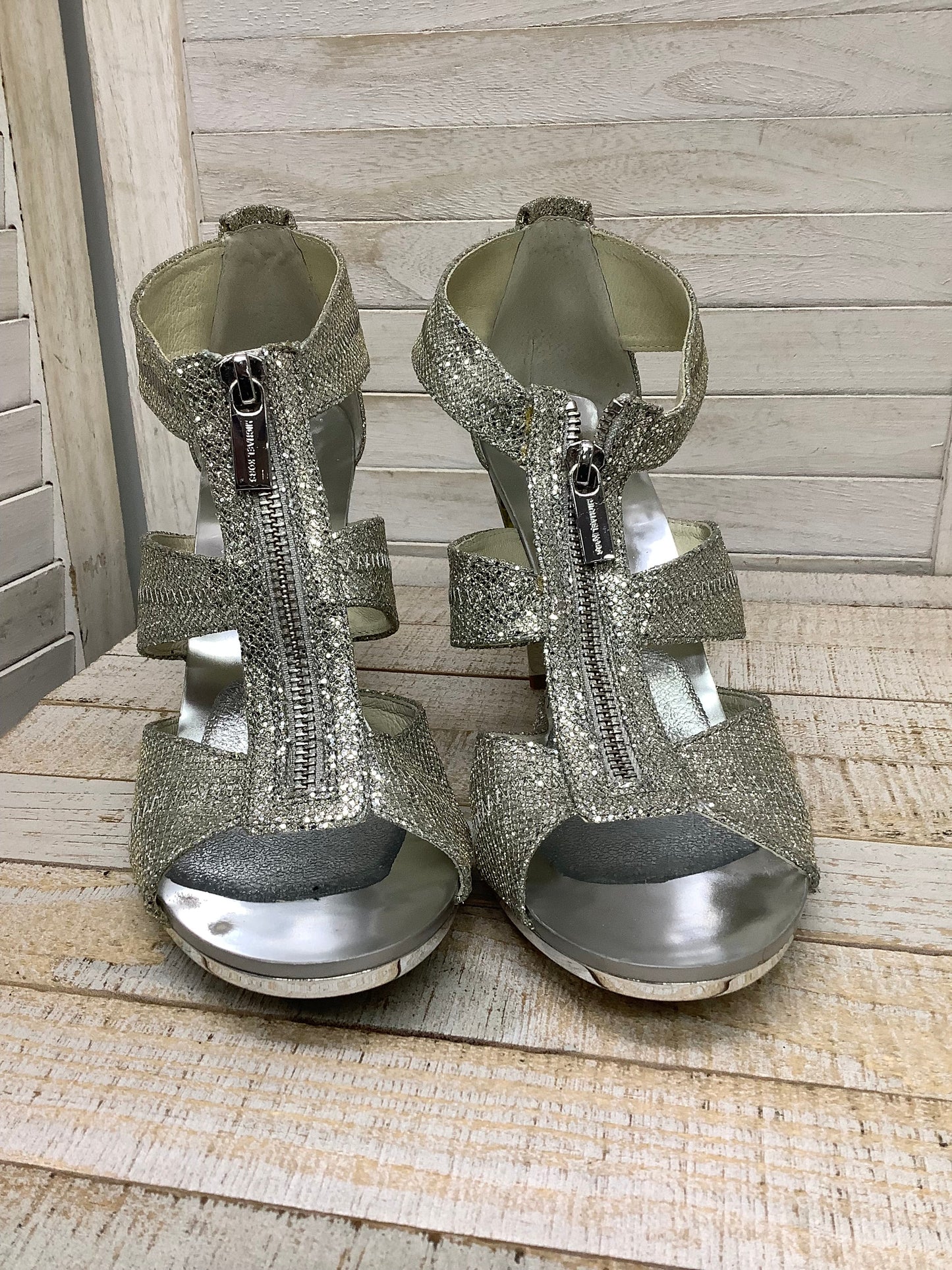 Shoes Heels Stiletto By Michael Kors In Silver, Size: 9.5