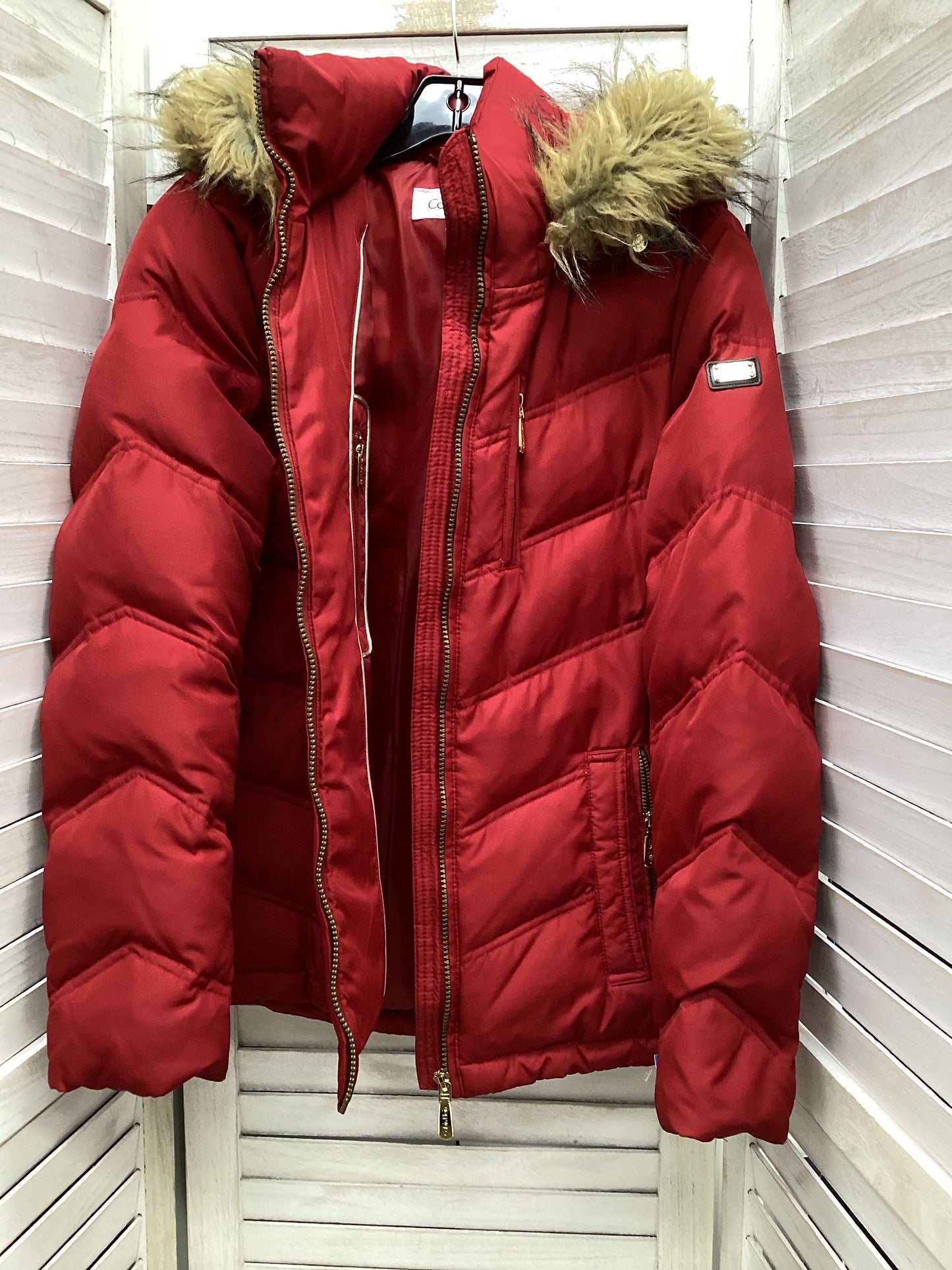 Jacket Puffer & Quilted By Calvin Klein In Red, Size: S