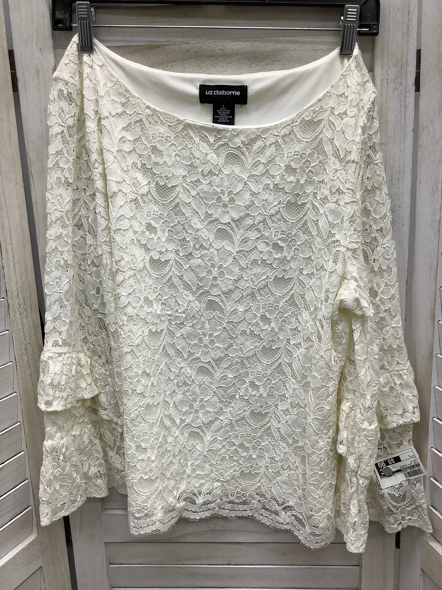 White Top 3/4 Sleeve Liz Claiborne, Size L