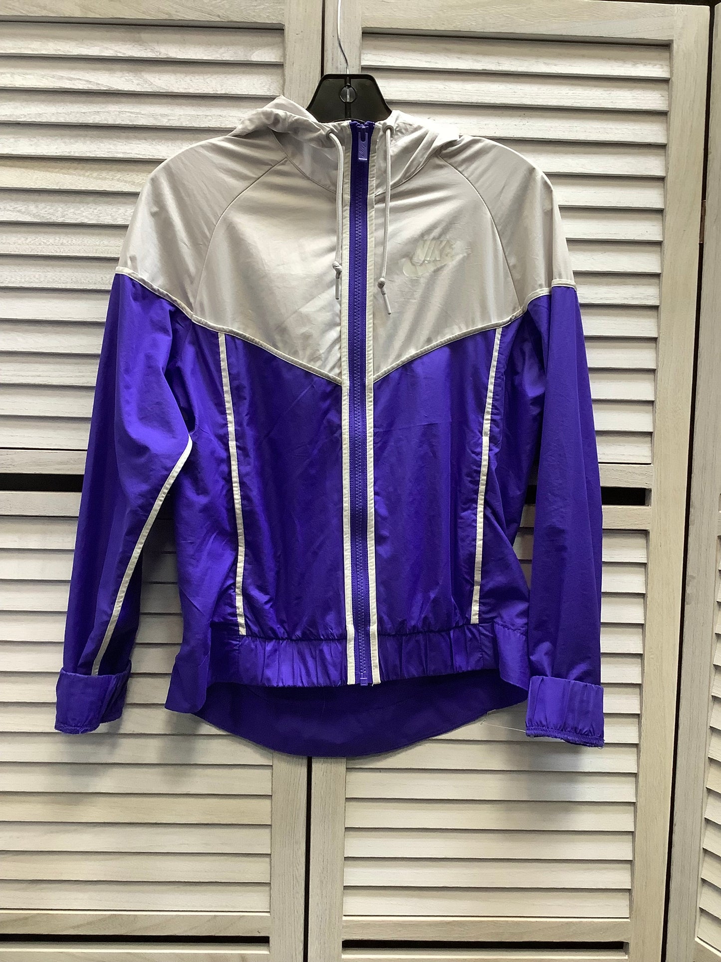 Jacket Windbreaker By Nike In Purple & White, Size: Xs