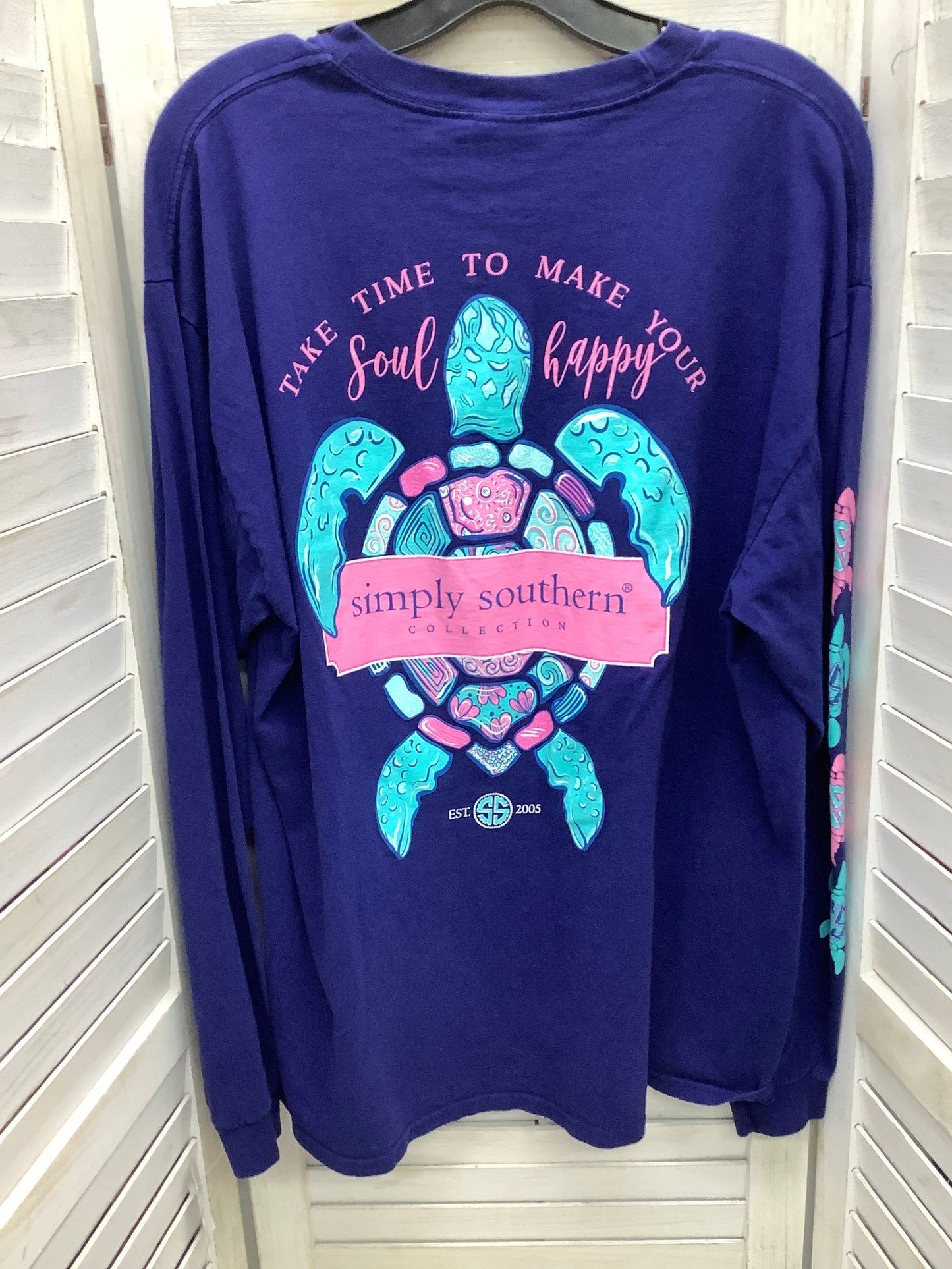 Top Long Sleeve By Simply Southern In Blue, Size: Xl