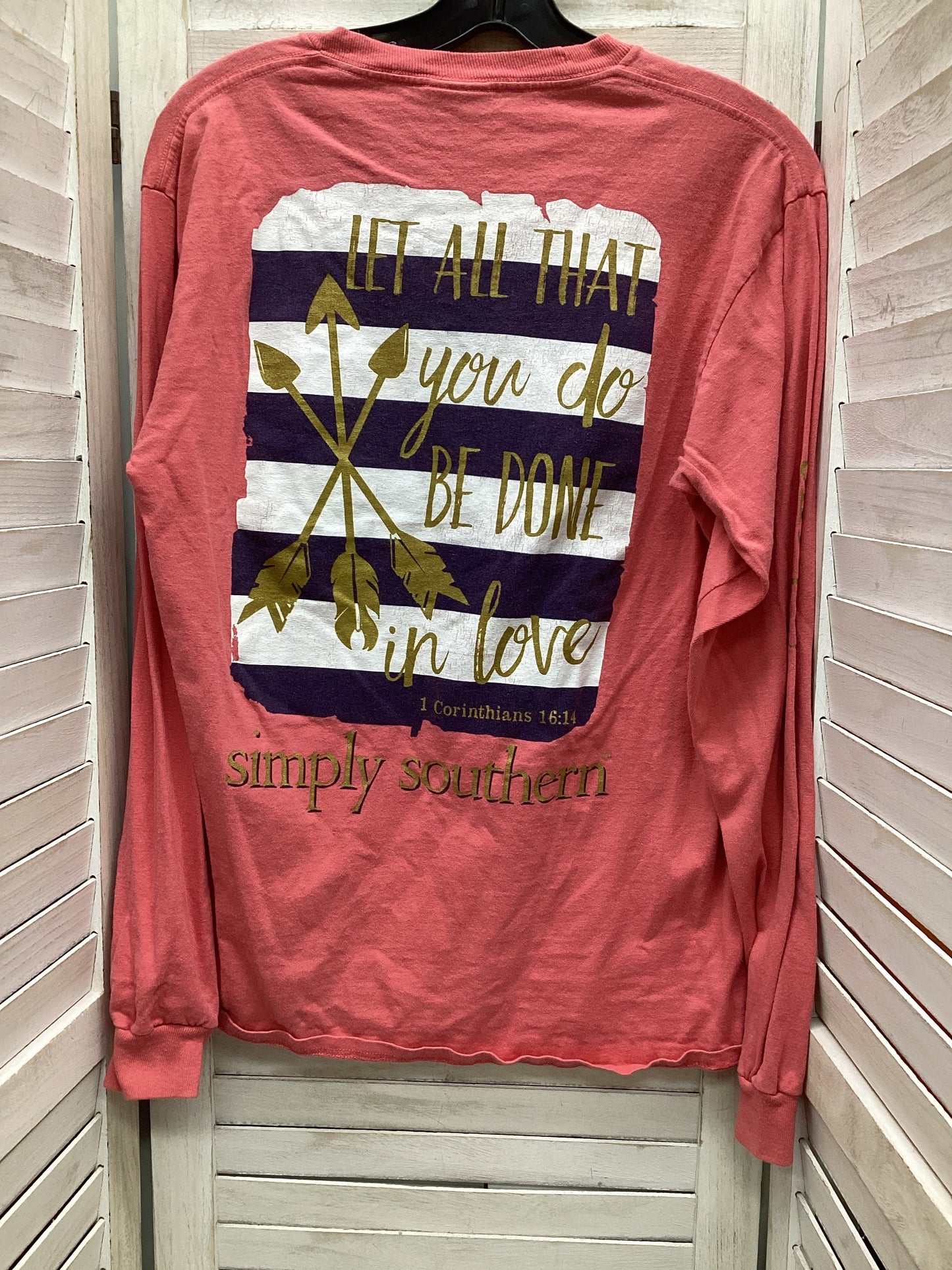 Top Long Sleeve By Simply Southern In Pink, Size: M