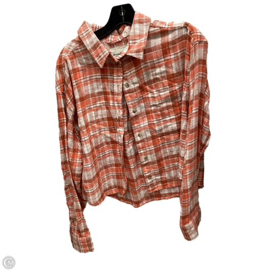 Top Long Sleeve By American Eagle In Plaid Pattern, Size: M