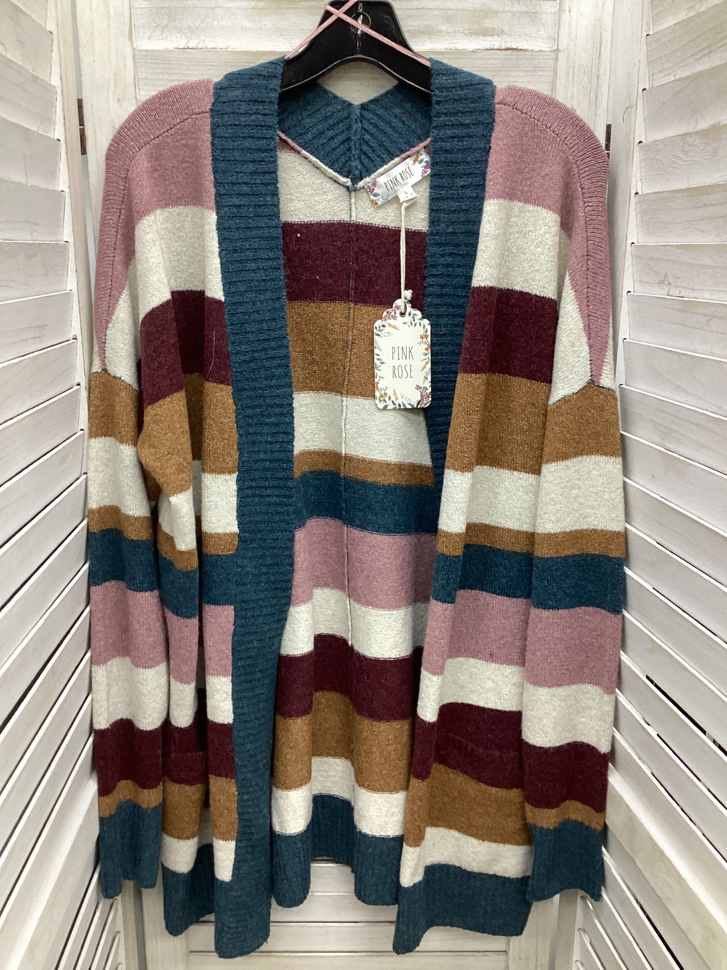 Cardigan By Pink Rose In Striped Pattern, Size: L