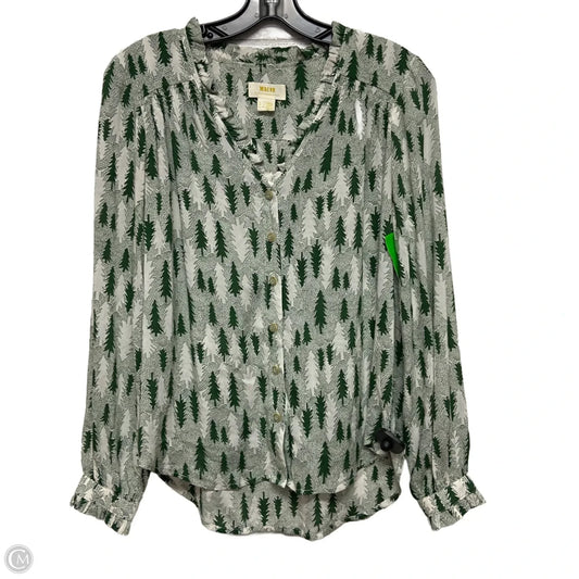 Top Long Sleeve By Maeve In Green & White, Size: Xs