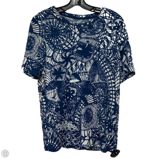 Top Short Sleeve Designer By Tory Burch In Blue & White, Size: L