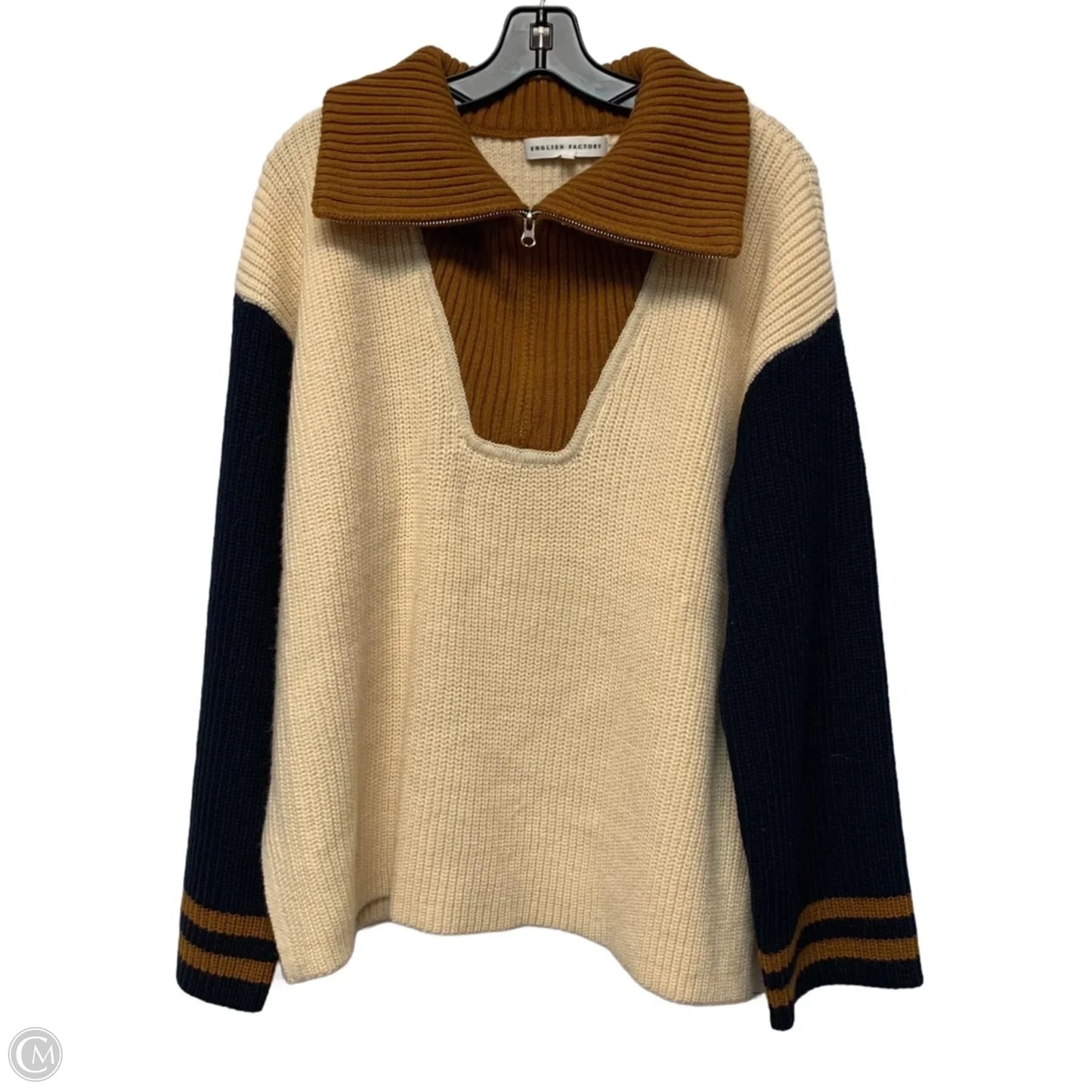 Sweatshirt Collar By English Factory In Blue & Cream, Size: L