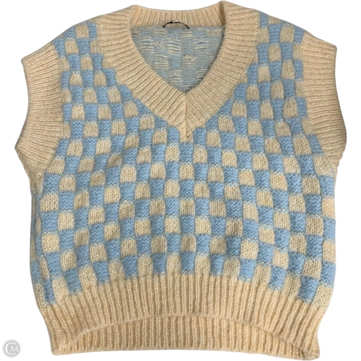 Vest Sweater By English Factory In Blue & Cream, Size: S