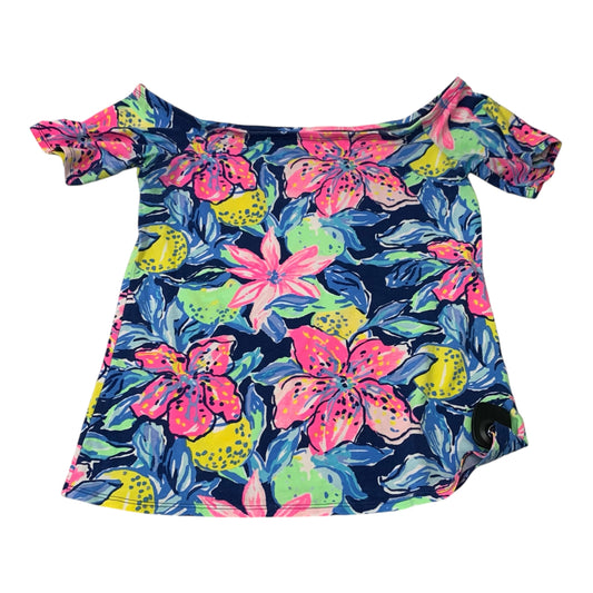 Top Short Sleeve Designer By Lilly Pulitzer In Blue & Pink, Size: S