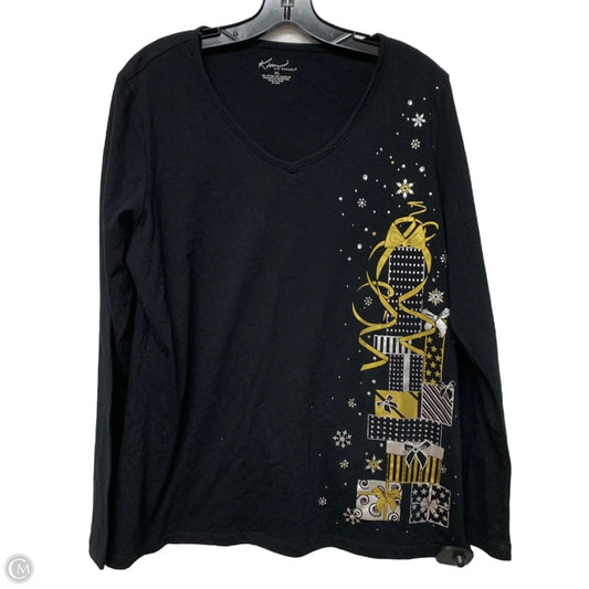 Top Long Sleeve By Kim Rogers In Black & Gold, Size: Xl