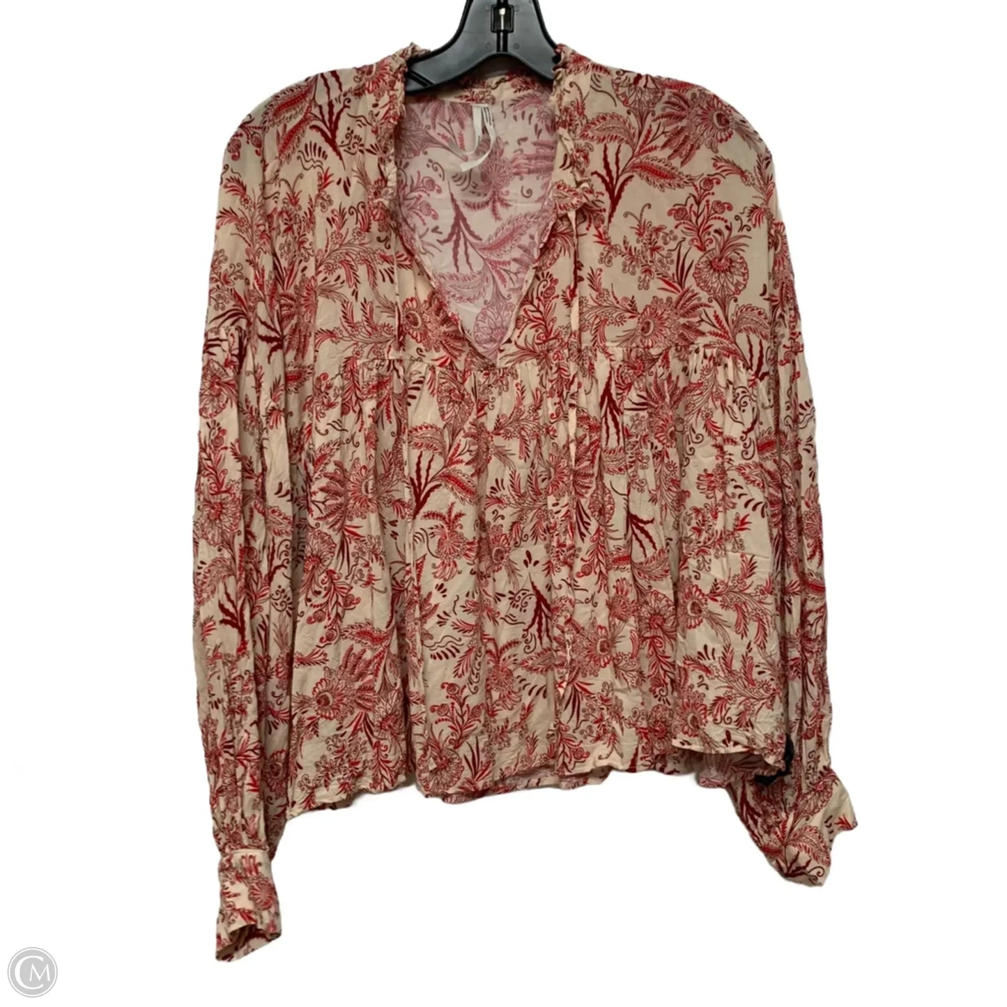 Top Long Sleeve By Anthropologie In Cream & Red, Size: M