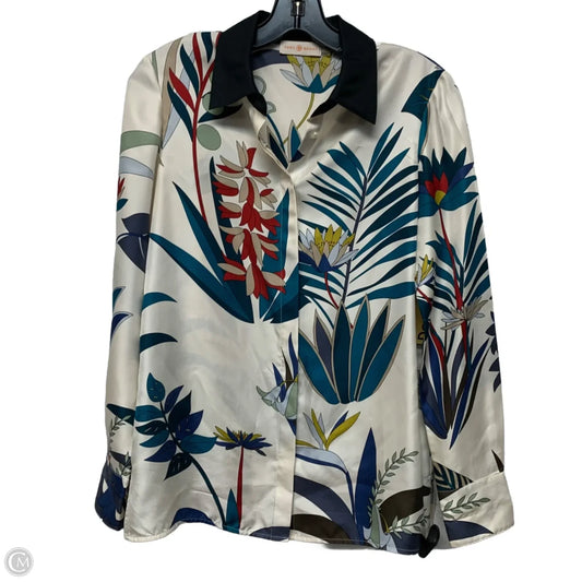 Blouse Designer By Tory Burch In Blue & Cream, Size: Xs
