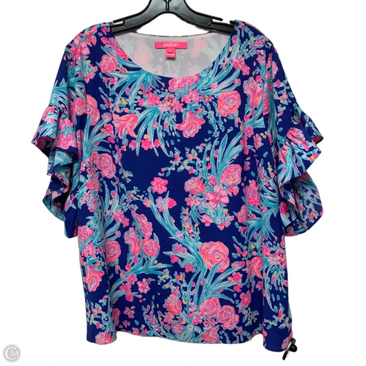 Blouse Designer By Lilly Pulitzer In Blue & Pink, Size: L