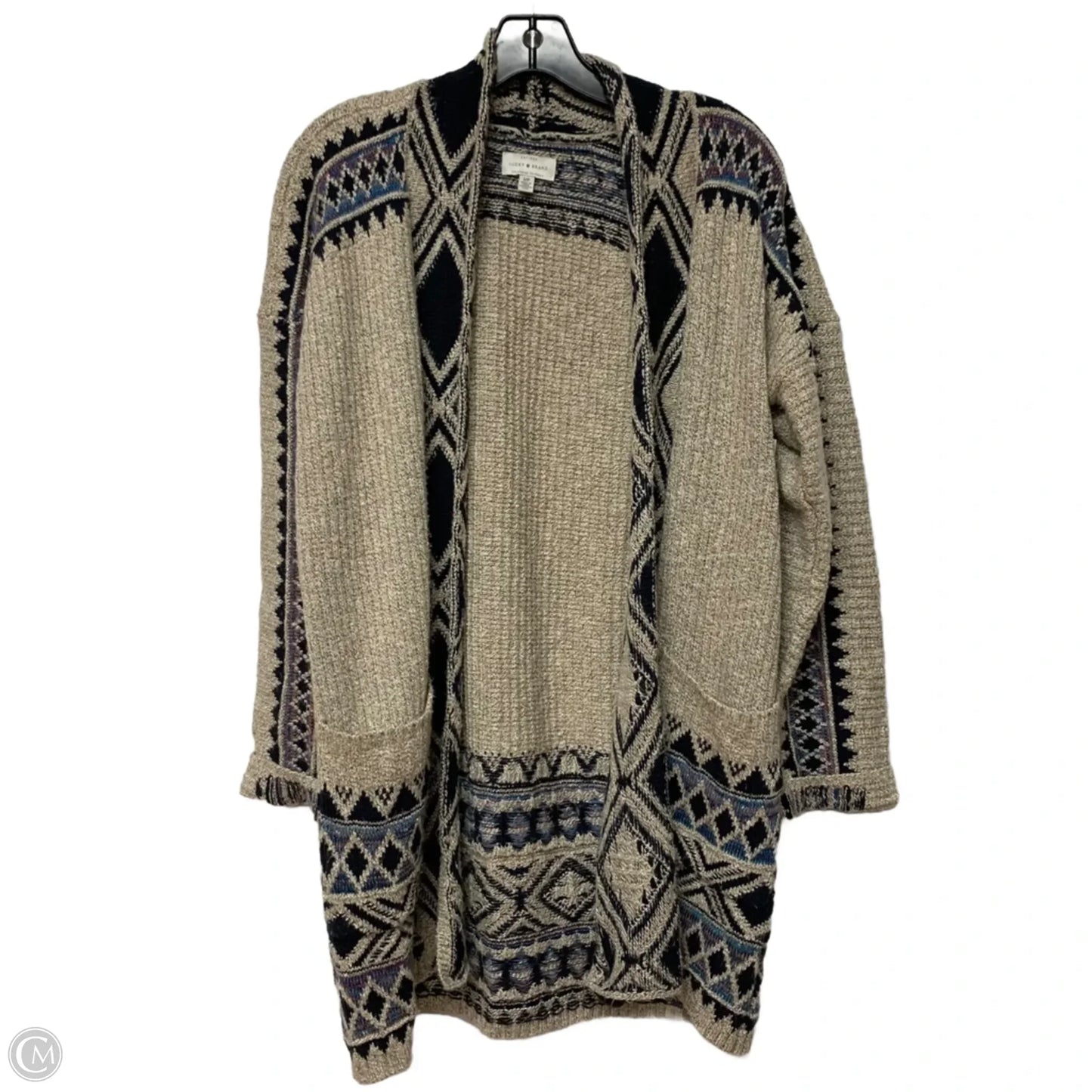 Sweater Cardigan By Lucky Brand In Blue & Cream, Size: S