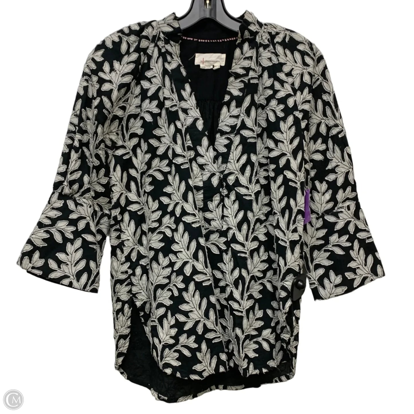 Top Long Sleeve By Anthropologie In Black & White, Size: Xxs