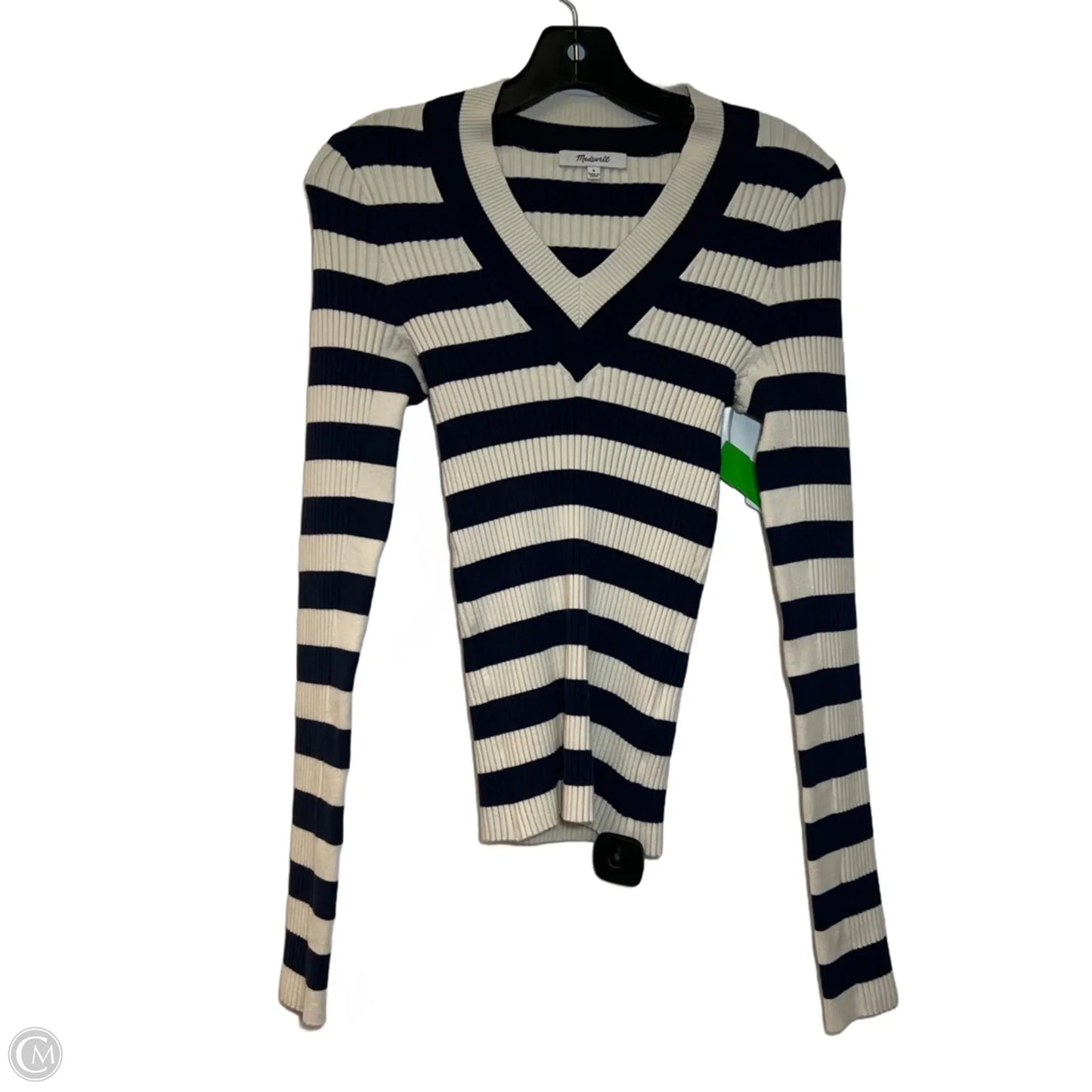 Top Long Sleeve By Madewell In Blue & Cream, Size: S