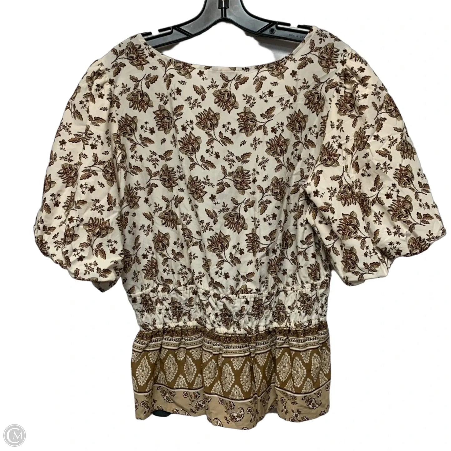 Top Short Sleeve By Loft In Brown & Cream, Size: 1x
