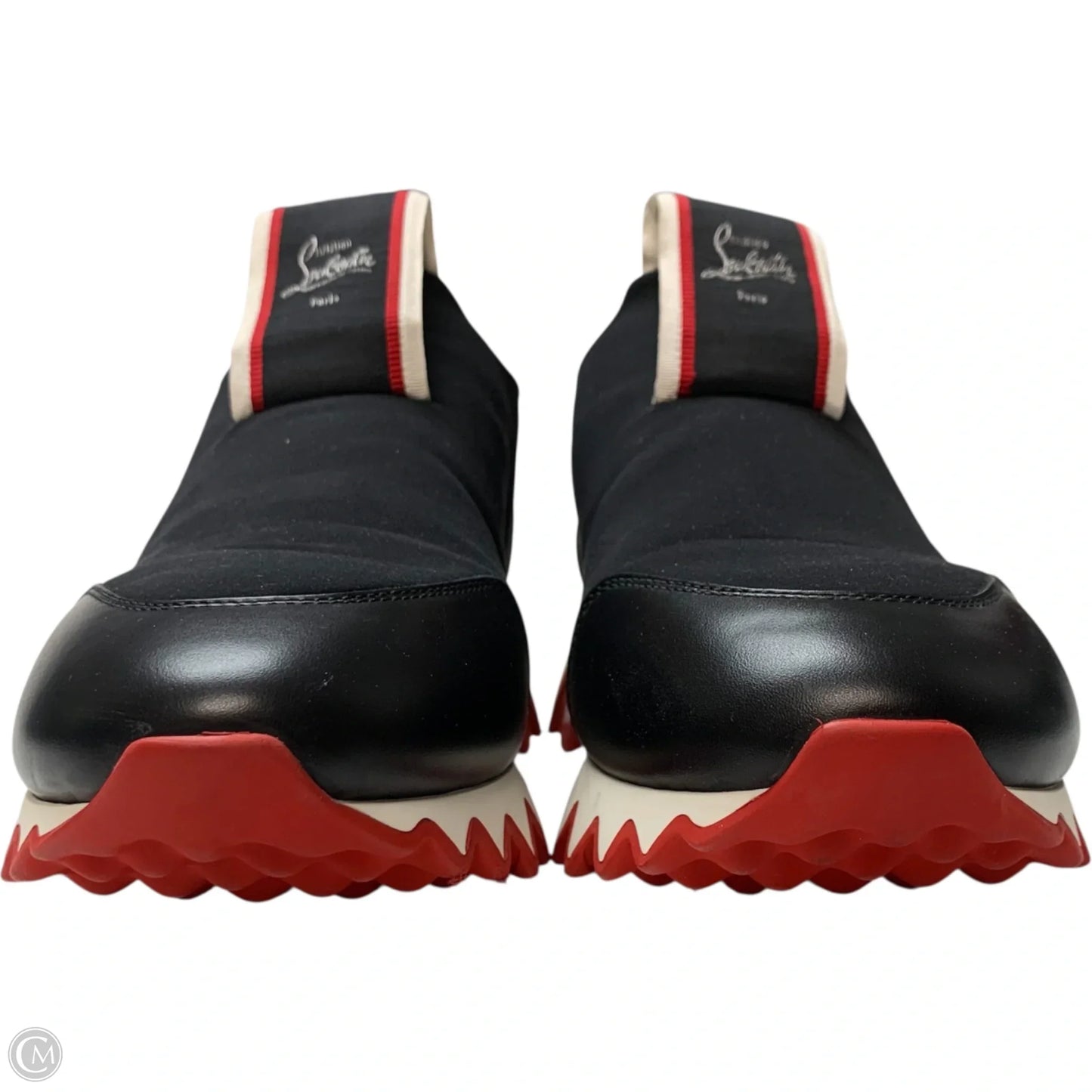 Shoes Luxury Designer By Christian Louboutin In Black & Red, Size: 10.5
