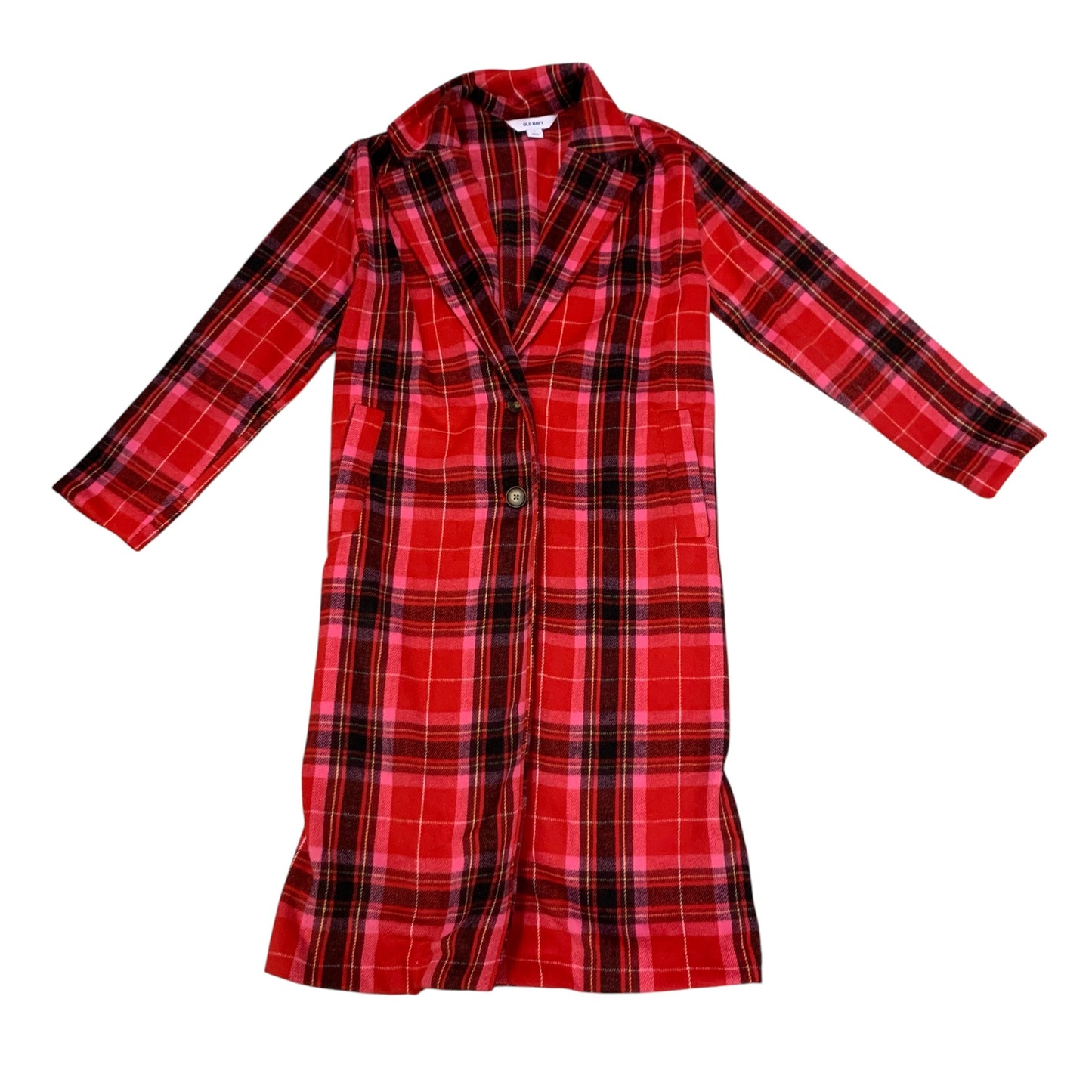 Coat Trench Coat By Old Navy In Plaid Pattern, Size: S