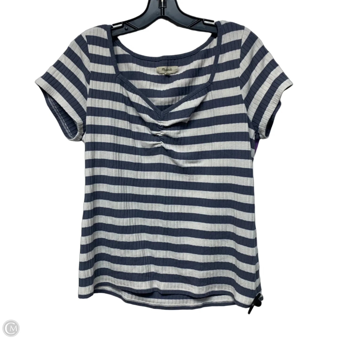 Top Short Sleeve By Madewell In Blue & White, Size: Xl