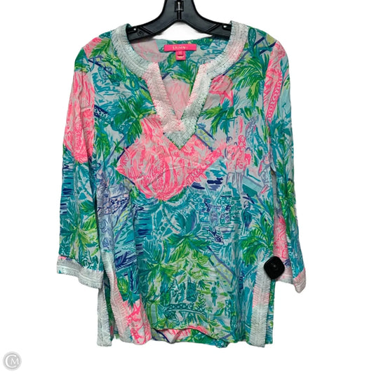 Top Long Sleeve Designer By Lilly Pulitzer In Green & Pink, Size: Xs