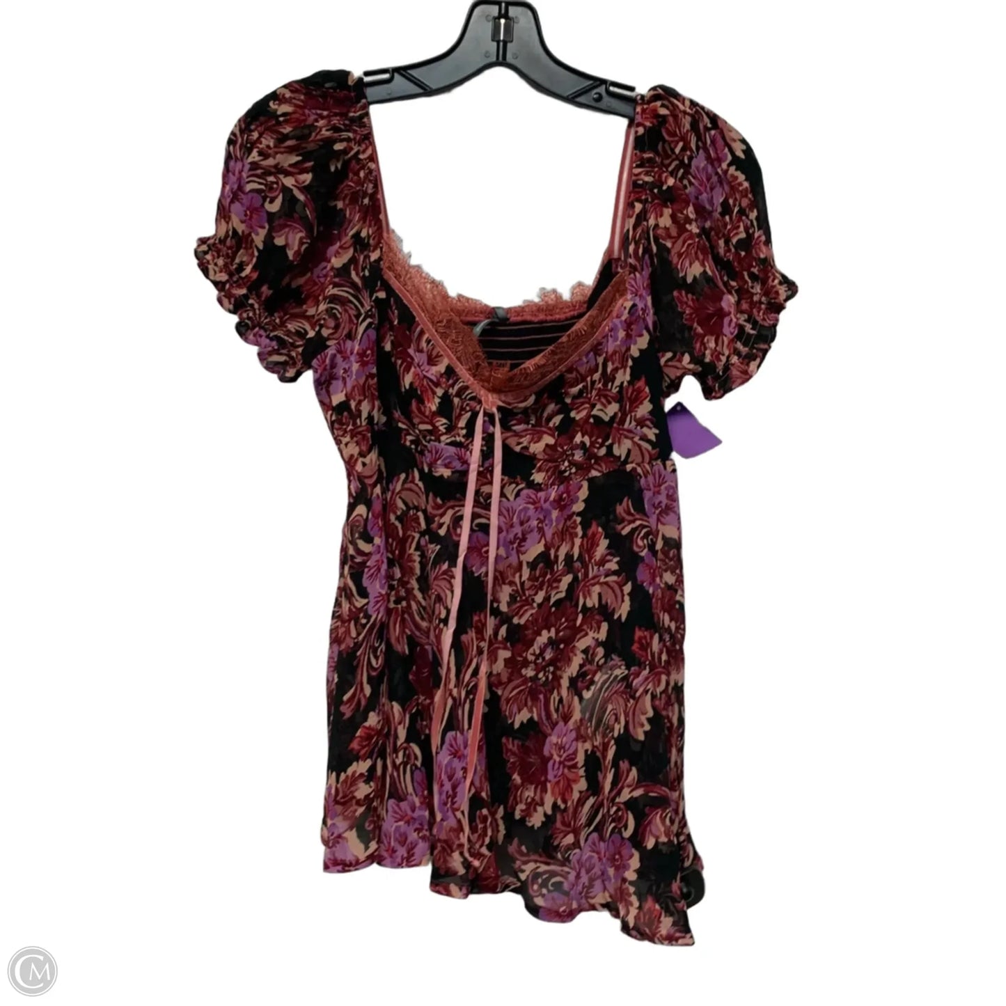 Blouse Short Sleeve By Anthropologie In Black & Pink, Size: S