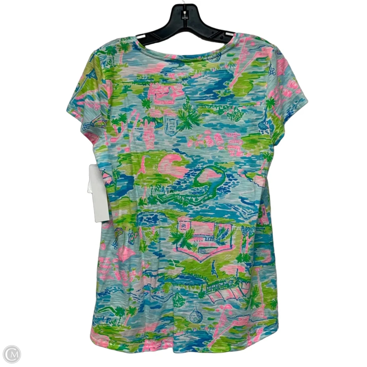Top Short Sleeve Designer By Lilly Pulitzer In Blue & Green, Size: M