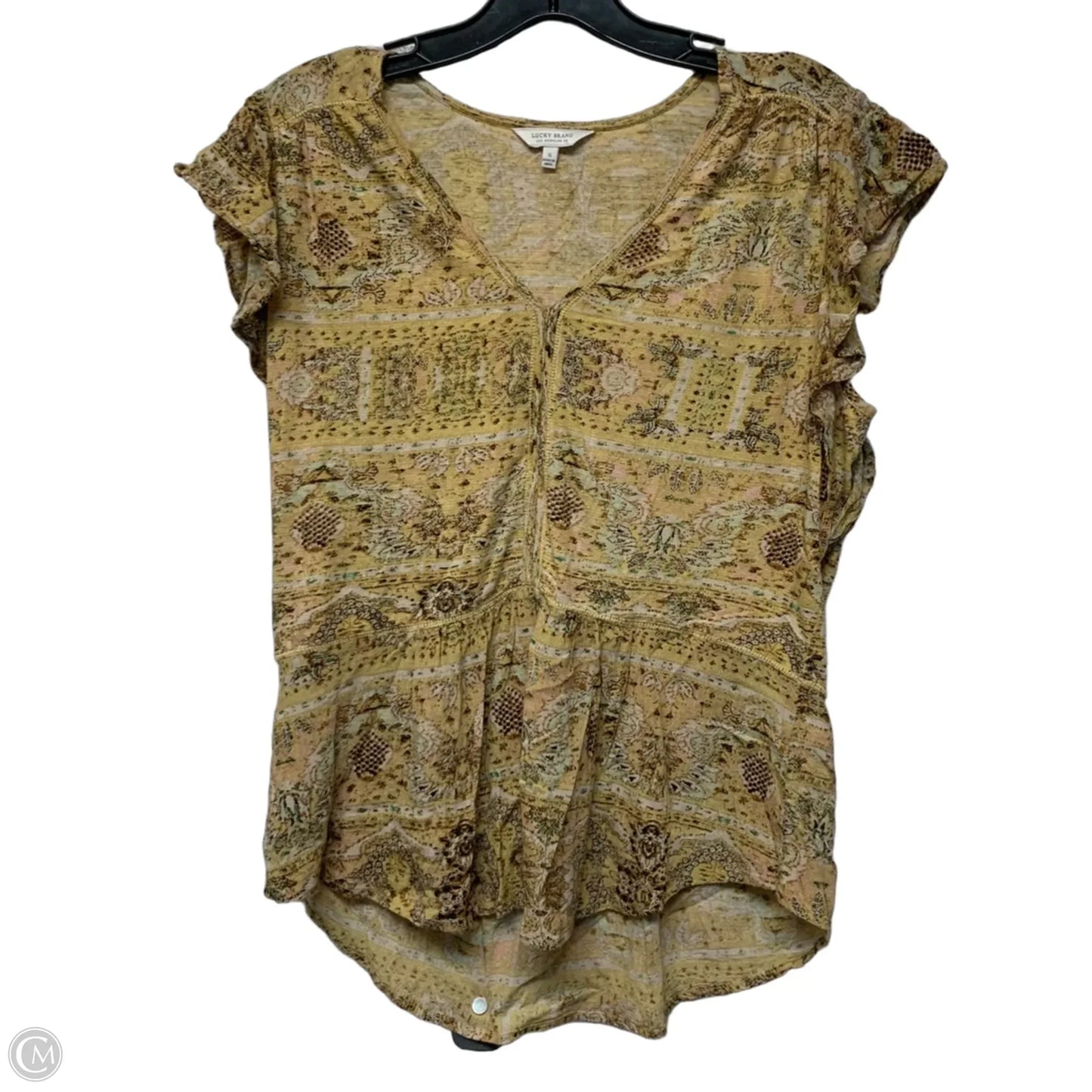 Top Short Sleeve By Lucky Brand In Yellow, Size: S
