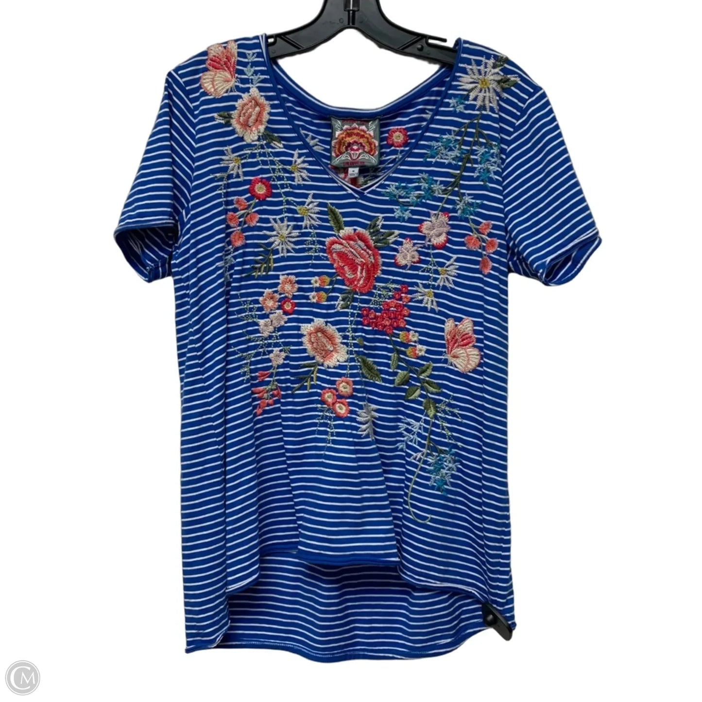 Top Short Sleeve Designer By Johnny Was In Blue, Size: M