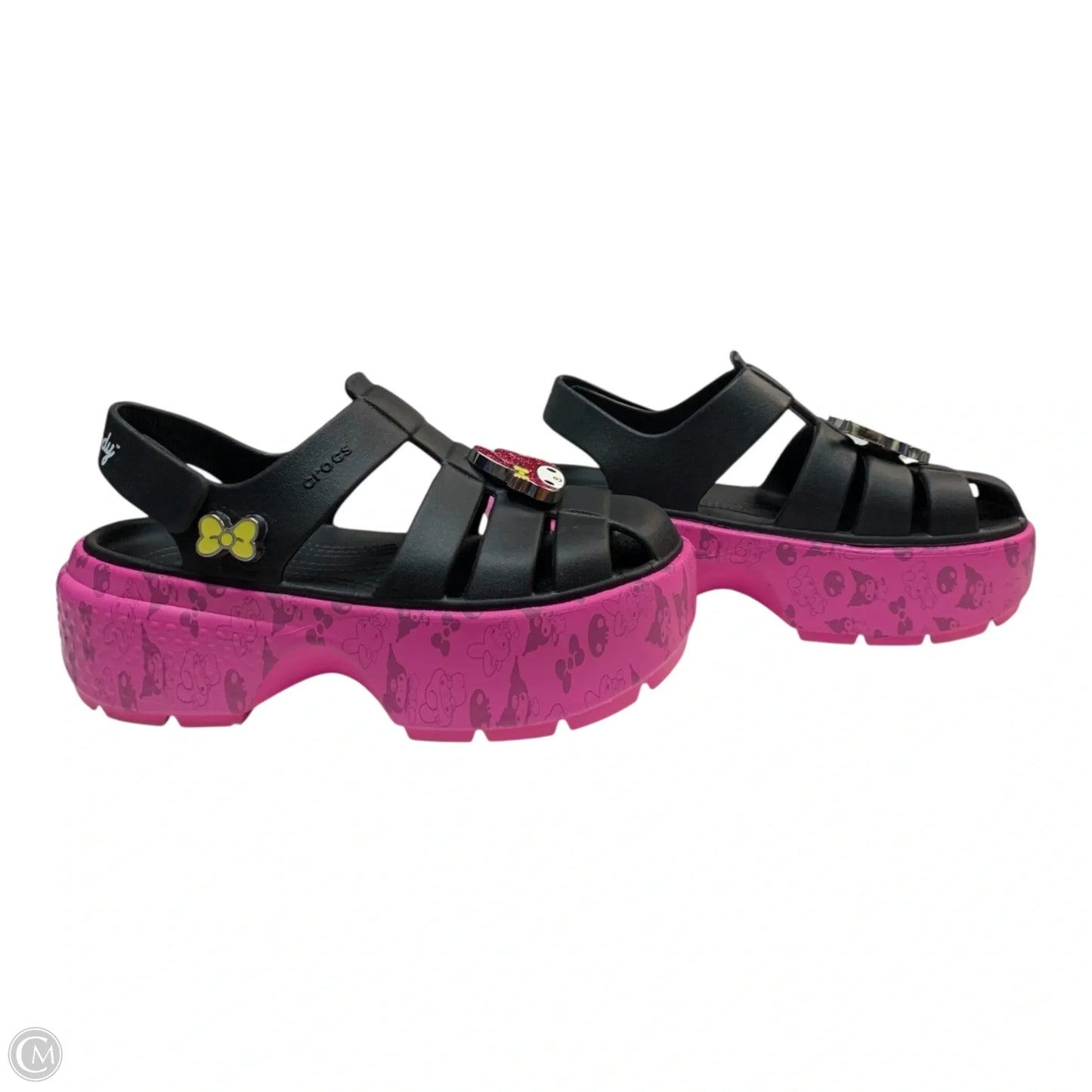 Sandals Heels Platform By Crocs In Black & Pink, Size: 8