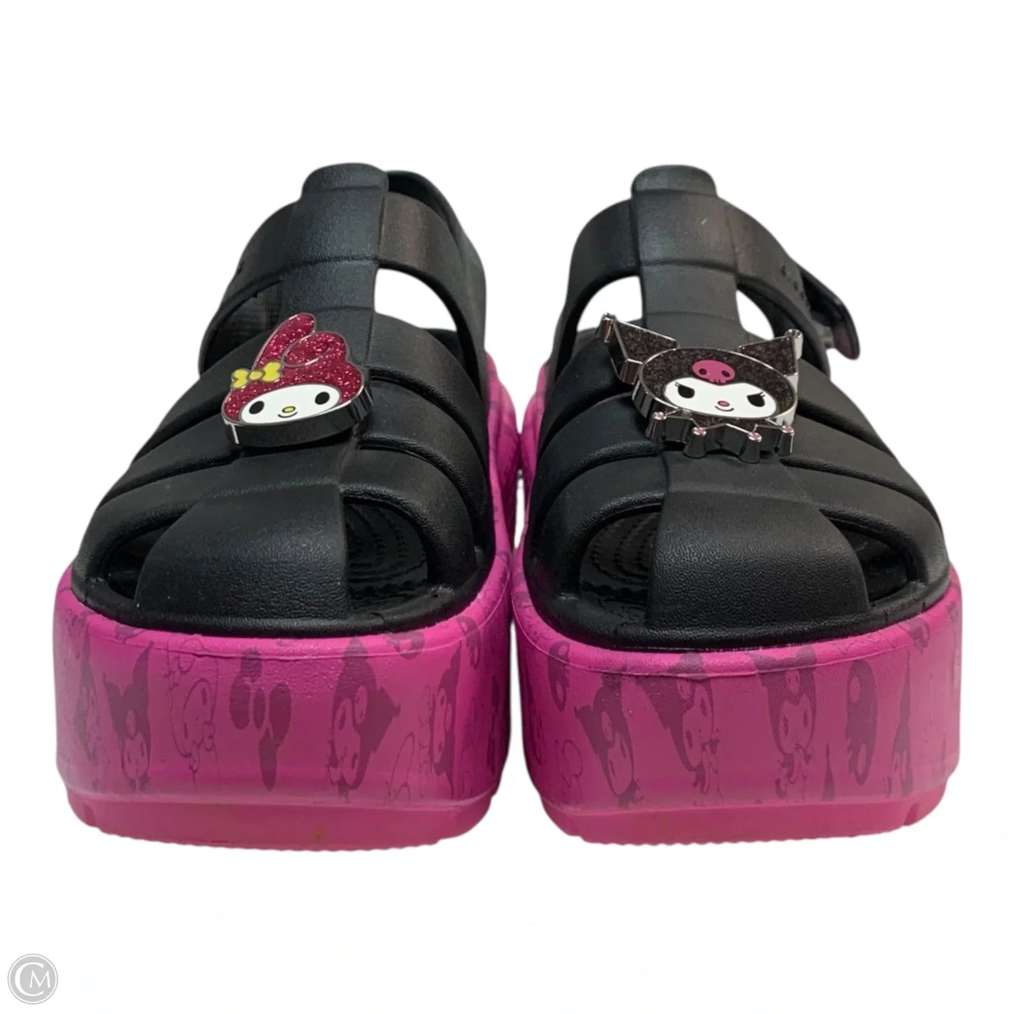 Sandals Heels Platform By Crocs In Black & Pink, Size: 8