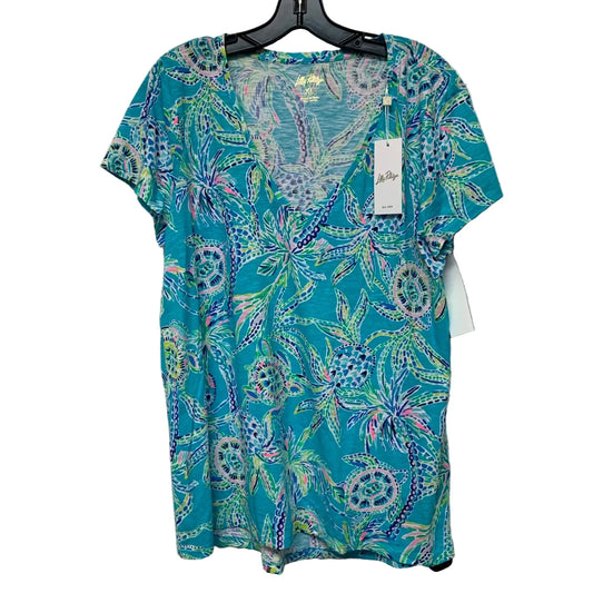 Top Short Sleeve Designer By Lilly Pulitzer In Blue & Green, Size: Xl