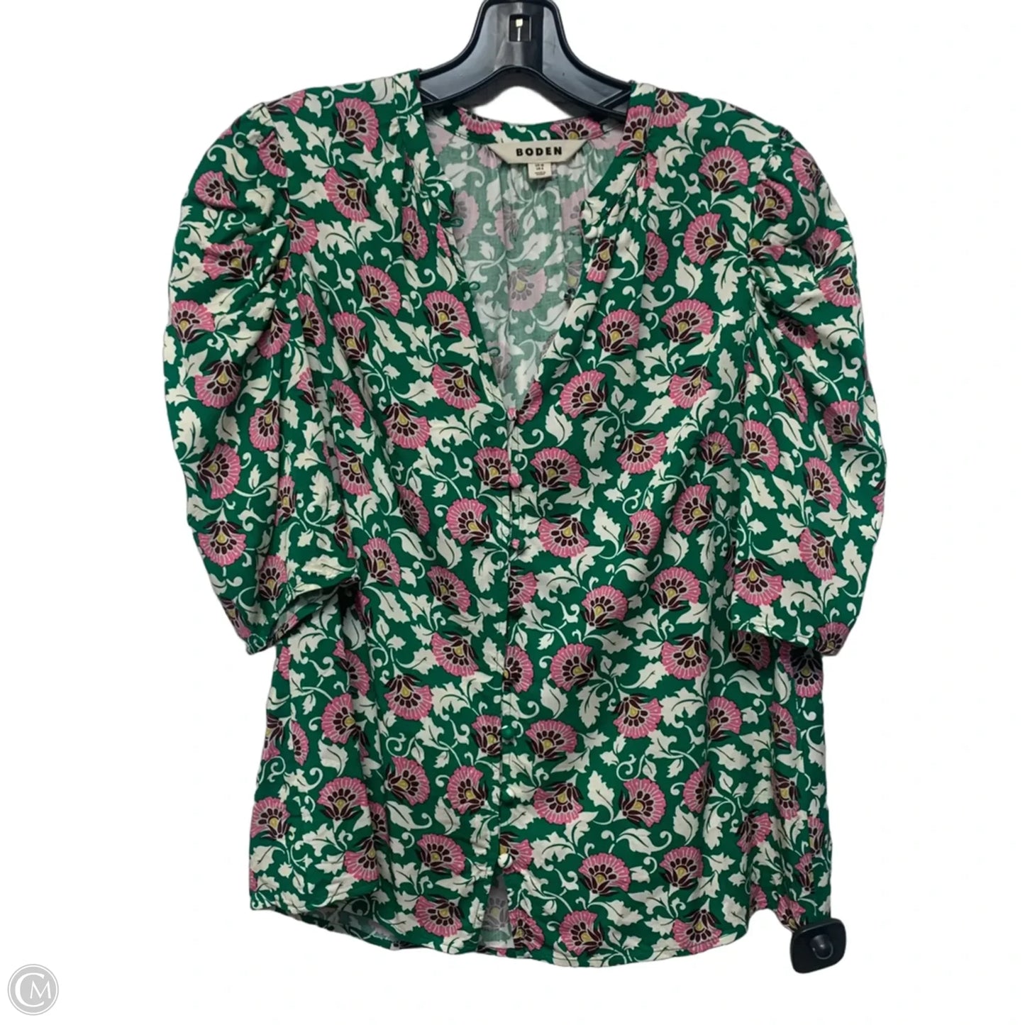 Top Short Sleeve By Boden In Green & Pink, Size: M