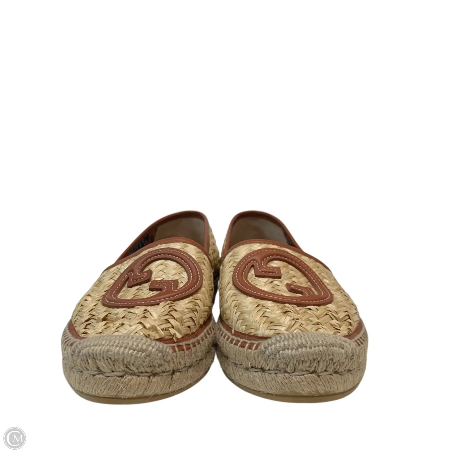 Shoes Luxury Designer By Gucci In Brown & Tan, Size: 8.5