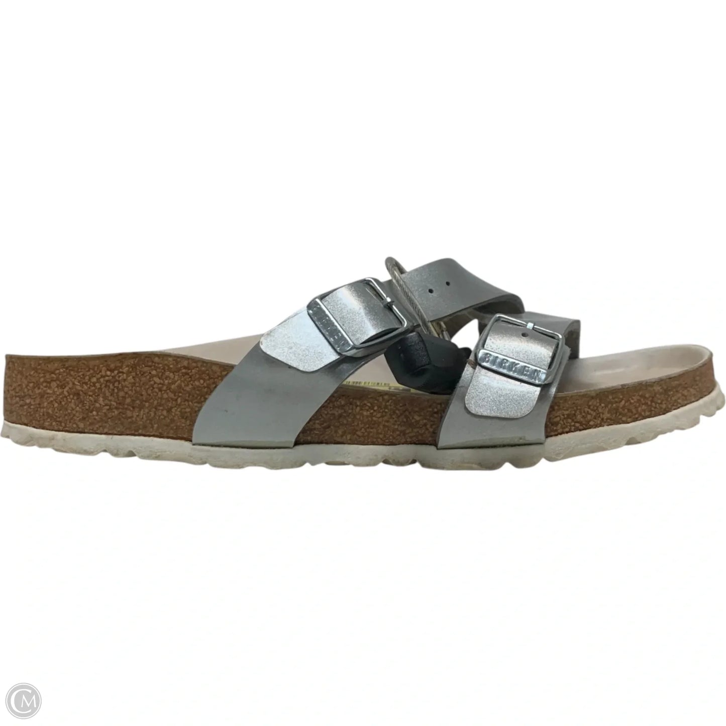 Sandals Flats By Birkenstock In Silver, Size: 7