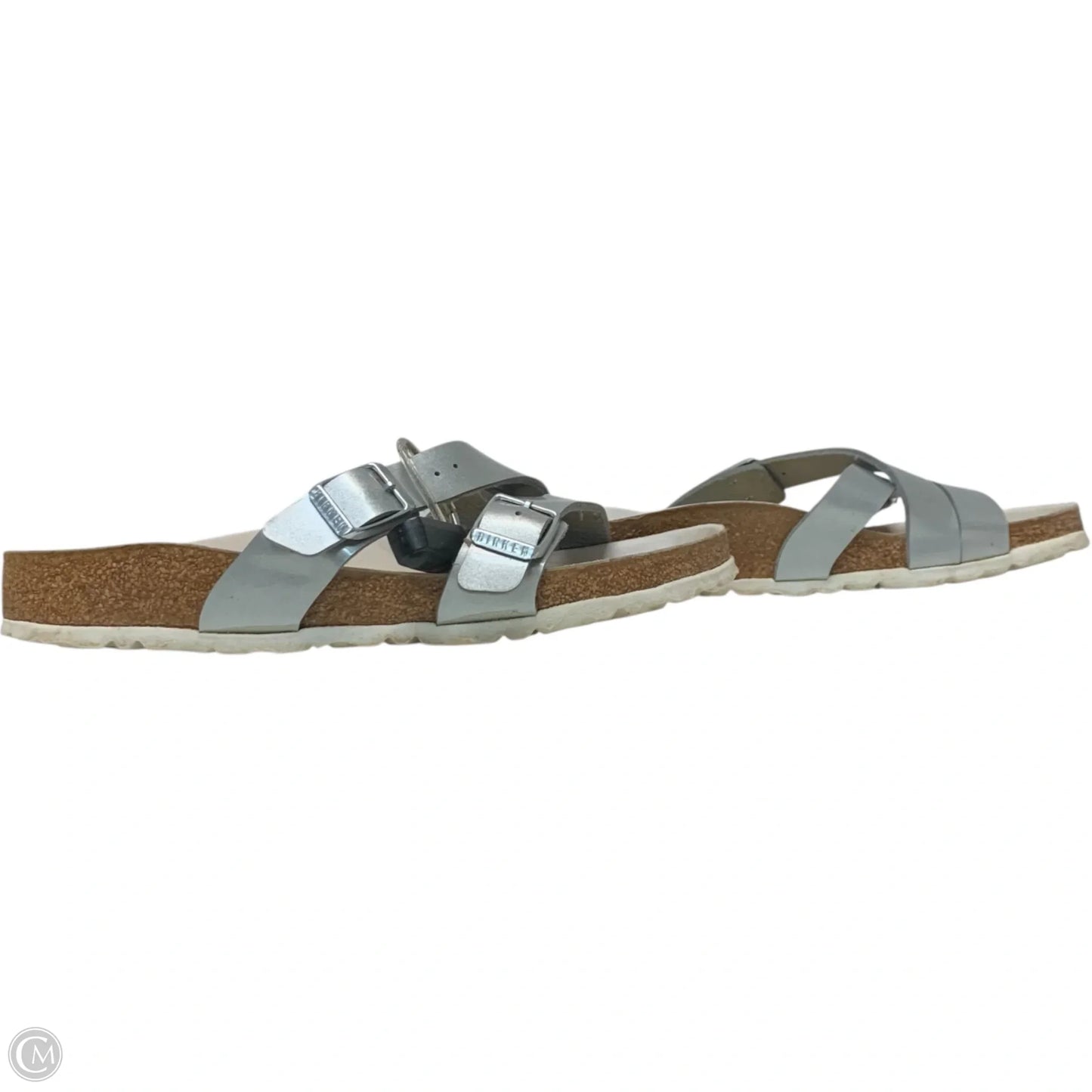 Sandals Flats By Birkenstock In Silver, Size: 7