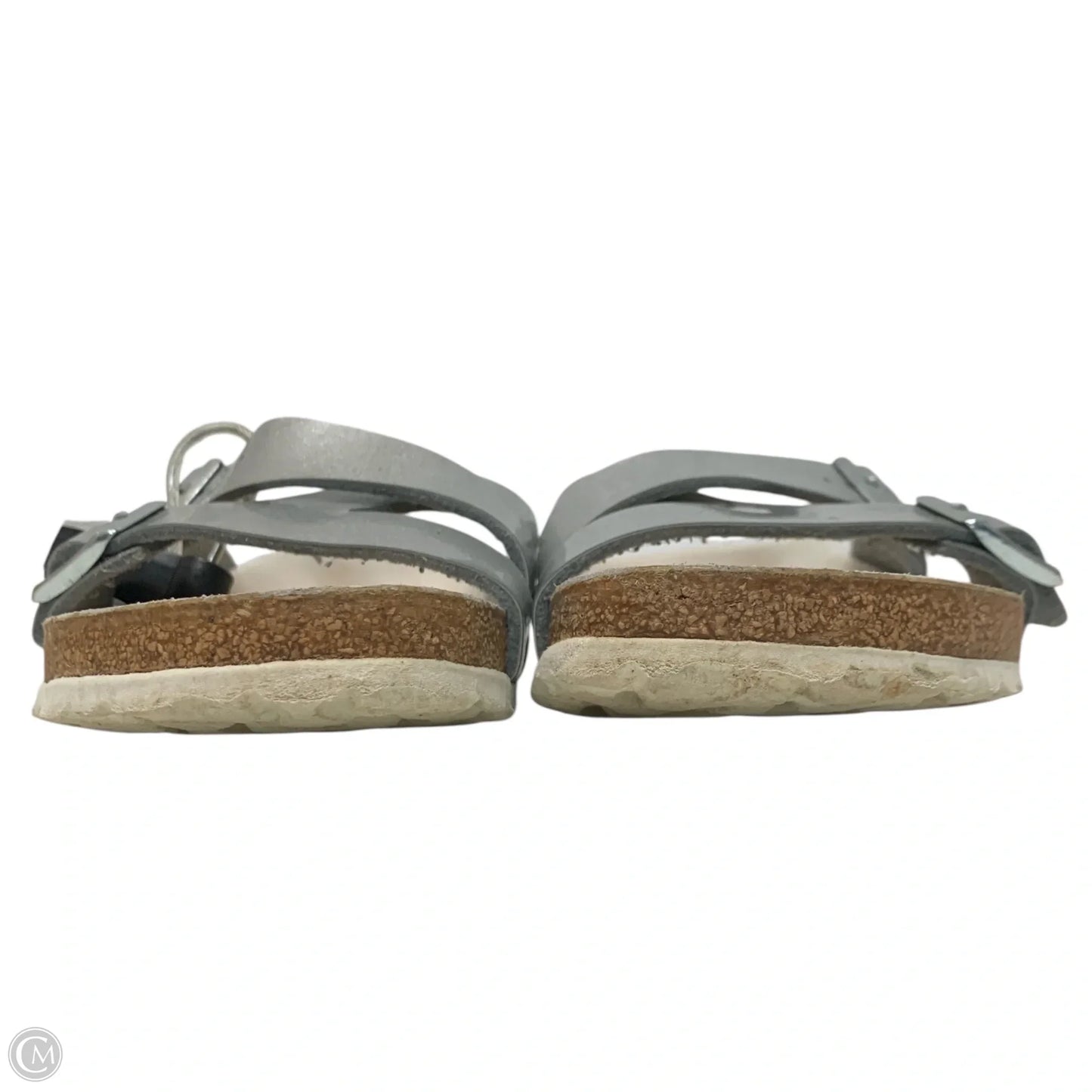 Sandals Flats By Birkenstock In Silver, Size: 7