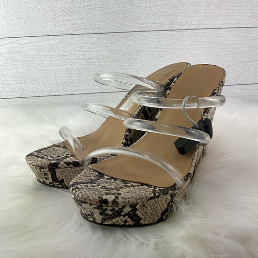 Sandals Heels Wedge By Kaari Blue In Snakeskin Print, Size: 9