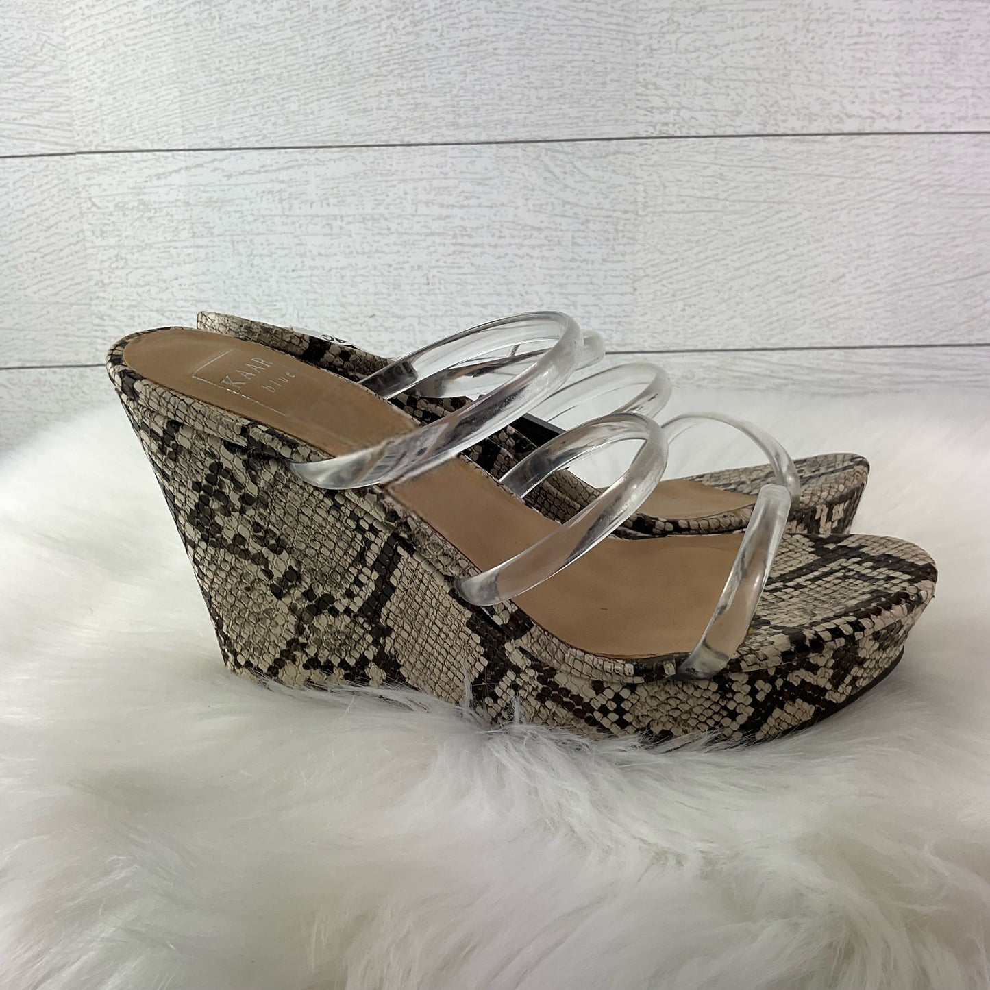 Sandals Heels Wedge By Kaari Blue In Snakeskin Print, Size: 9